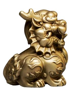 全铜麒麟把玩件茶宠文房镇宅