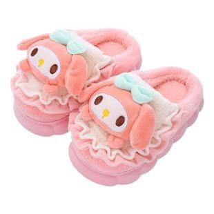 儿童棉拖鞋秋冬女童可爱卡通室内包跟公主风库洛米亲子毛毛绒棉鞋
