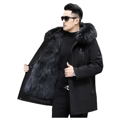 可拆卸内胆狐狸毛派克服男