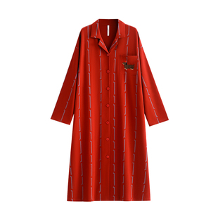 悦内情侣睡衣女睡裙结婚新婚套装长袖纯棉家居服男款本命年大红色