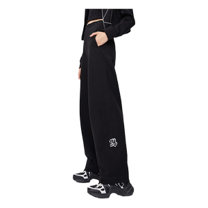 ONLY秋季显瘦字母装饰宽松休闲裤直筒糯米裤高腰阔腿运动长裤女