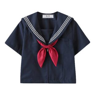 日系校供感学院风JK制服大码水手服深蓝色软妹基础款百褶裙套装