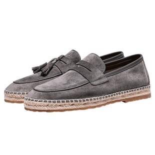 Truffaut胎牛反绒一脚蹬渔夫鞋男新款真皮休闲乐福鞋男老钱风春季