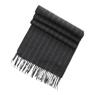 圣雪绒100%山羊绒灰白条纹男士围巾商务休闲通勤