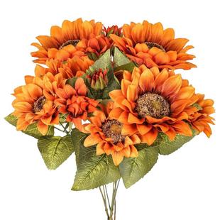 9头油画仿真向日葵花束 欧式复古假花绢花装饰花客厅摆放花卉混色