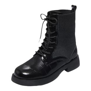 哈森春秋季商场同款休闲方跟袜子短靴女短筒绑带女靴HA222528