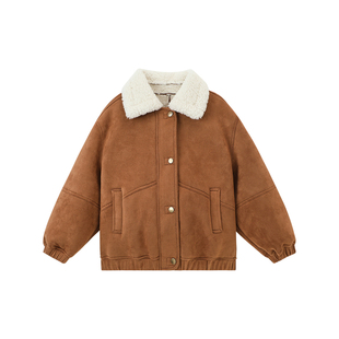 布丁哈鲁冬装童装女童洋气上衣2026秋冬款儿童复古鹿皮绒外套