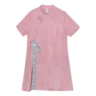 远镇中国风亚麻衬衫复古盘扣上衣中式茶服夏季民族风绣花棉麻女装