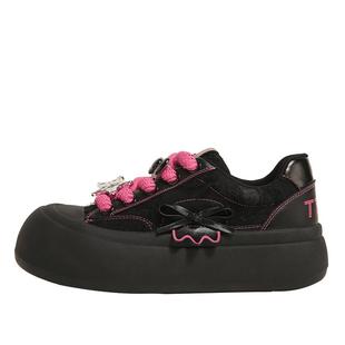 TTKJ丑萌大头鞋女春季2026年超火的鞋子巨好看厚底黑粉色增高板鞋