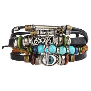 复古异域个性朋克手绳男女学生网红情侣手工编织五层珠珠眼睛手链