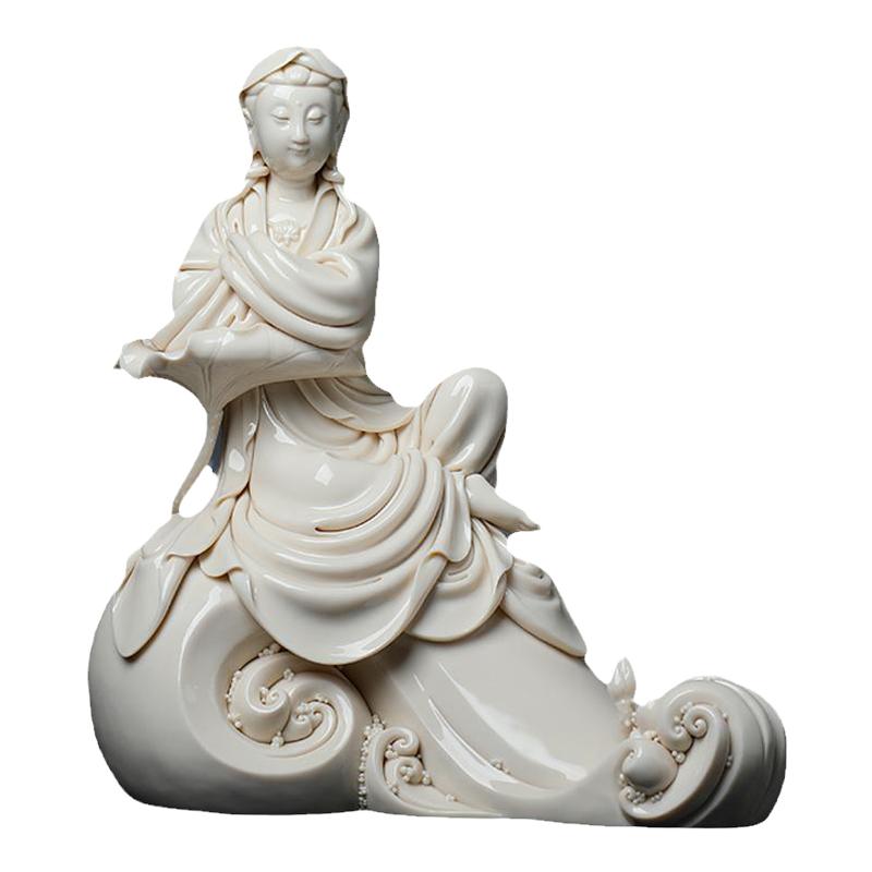 戴玉堂陶瓷摆件《依荷披坐渡海观音像》兰全盛客厅菩萨佛像艺术品