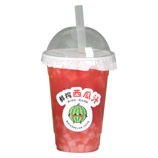 鲜榨西瓜汁杯子98口加厚一次性网红pet冷饮杯西瓜橙汁摆摊打包杯