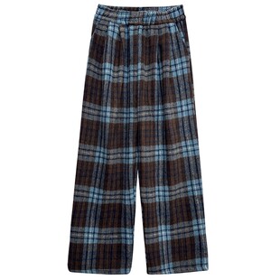 日系新款加绒格子裤女2025设计秋冬加厚宽松直筒慵懒胖mm大码裤子