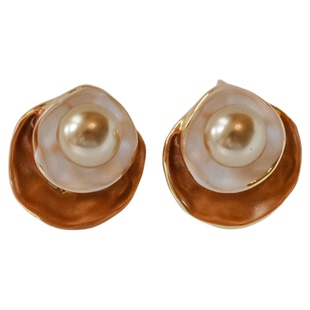 《咖啡豆》秋冬氛围感美拉德金棕色文艺复古珍珠几何耳钉耳环耳饰