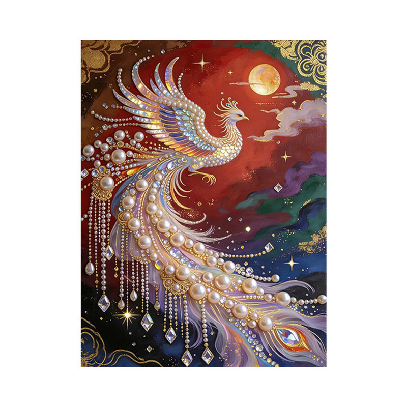 2026新款珍珠画中国风凤凰孔雀DIY手工钻石贴画材料包客厅装饰画