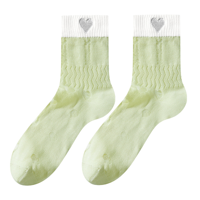 可爱刺绣袜子女款纯棉网眼中筒袜