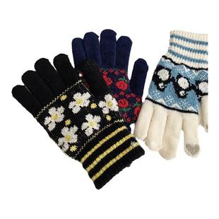 柳吴伟ins手套女冬季加绒骑行五指可触屏学生针织毛线加厚保暖男