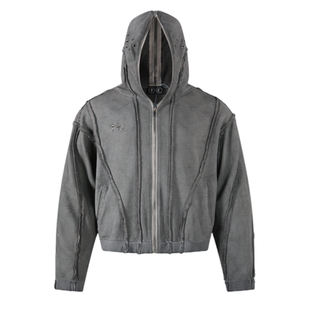 Thug club重磅蜡染水洗做旧破坏拉链连帽卫衣美式休闲开衫外套潮