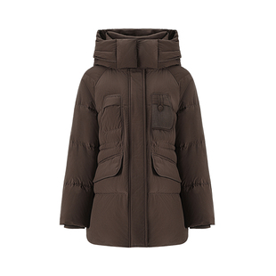 LAGOGO琥珀流光连帽羽绒服女拉谷谷2025冬新款保暖外套OCYY53XB48