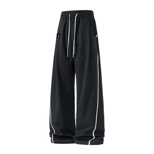 it：fivecm潮牌新款单条纹长裤男夏季宽松阔腿大码休闲运动直筒裤
