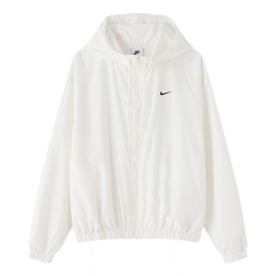 NIKE耐克连帽外套女款官方防晒衣夹克运动服女士白色轻薄上衣