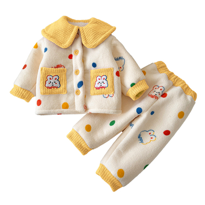 女童珊瑚绒夹棉家居服套装