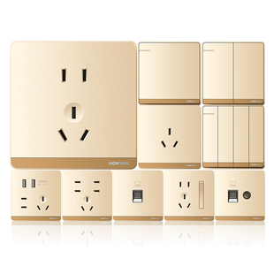 鸿雁开关插座面板86型五孔插座面板多孔家用墙壁暗装开关面板Q金