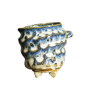 多肉爆裂流釉花盆小号无土多肉花迷你盆手捏拇盆指多肉透气粗陶盆