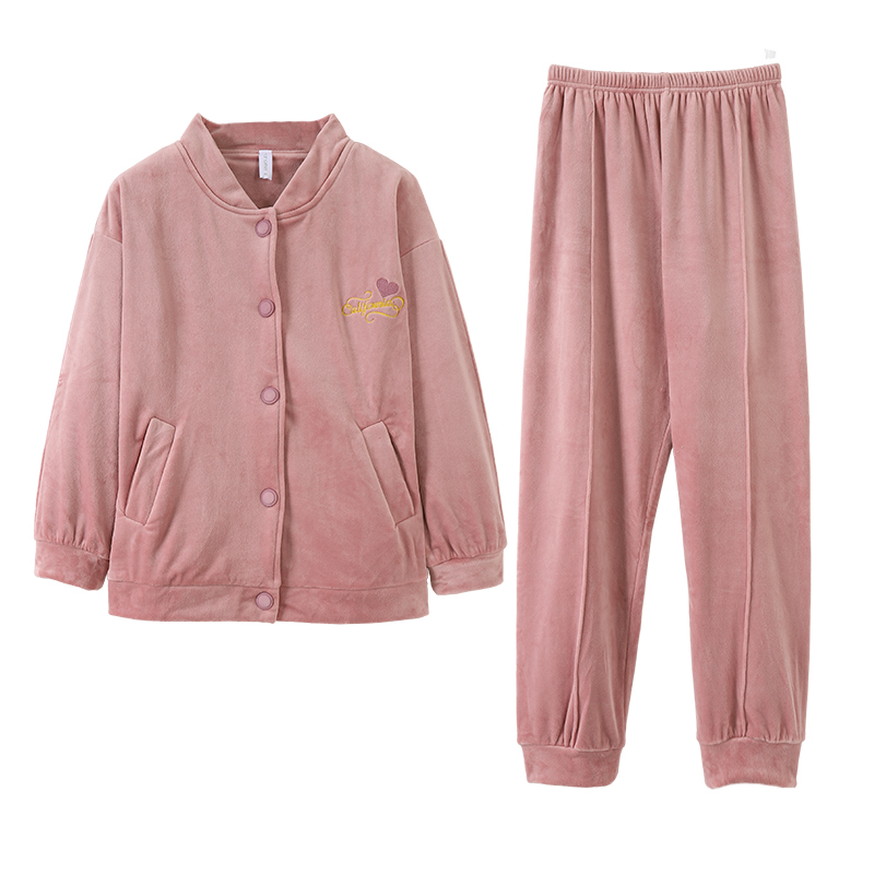 睡衣女冬季加绒珊瑚绒保暖立领可外穿运动海岛绒家居服薄绒秋冬款