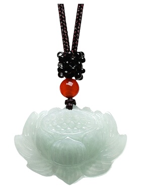 天然缅甸翡翠白莲花吊坠礼物饰品