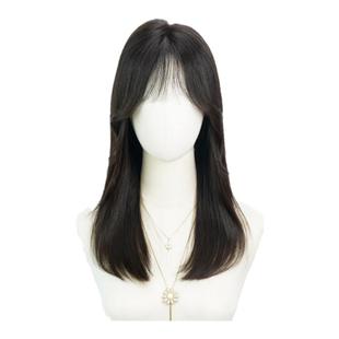 swanee假发女全头套手织双递针真人发丝蕾丝夏天薄款中长发齐肩发