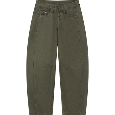 7AM10PM个性时髦币袋低腰工装裤女绿色宽松直筒镰刀裤全棉长裤潮