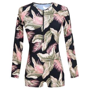 DK泳衣女新款保守遮肚显瘦长袖性感平角连体泡温泉运动游泳装海边