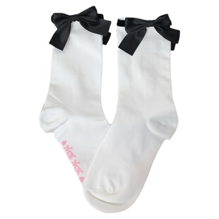 roji doll感Lolita袜子女秋蝴蝶结中筒袜洛丽塔蕾丝花边棉袜甜美