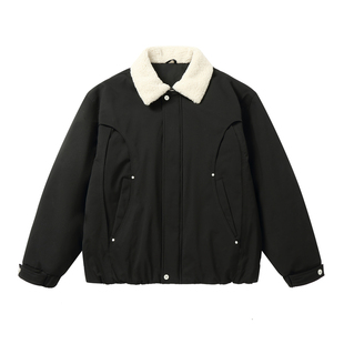 白鸭绒翻领黑色短款羽绒服男生2025冬季毛领设计加厚保暖宽松外套