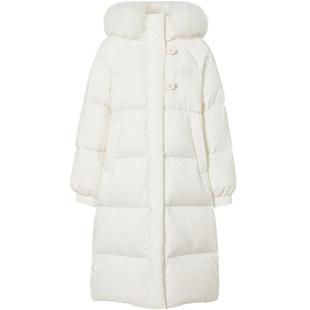 红袖outlets2024冬季新款女装插肩双拉链狐狸毛领羽绒服hopeshow