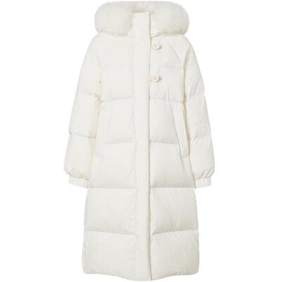 红袖outlets2024冬季新款女装插肩双拉链狐狸毛领羽绒服hopeshow