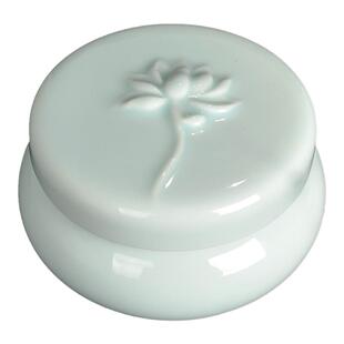 古代浮雕莲胭脂粉盒墨盒带盖通用香膏密封瓷罐化妆护肤品香粉分装