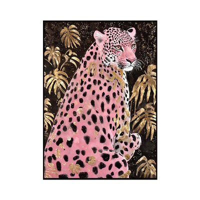 多巴胺风粉红色金钱豹客厅装饰画