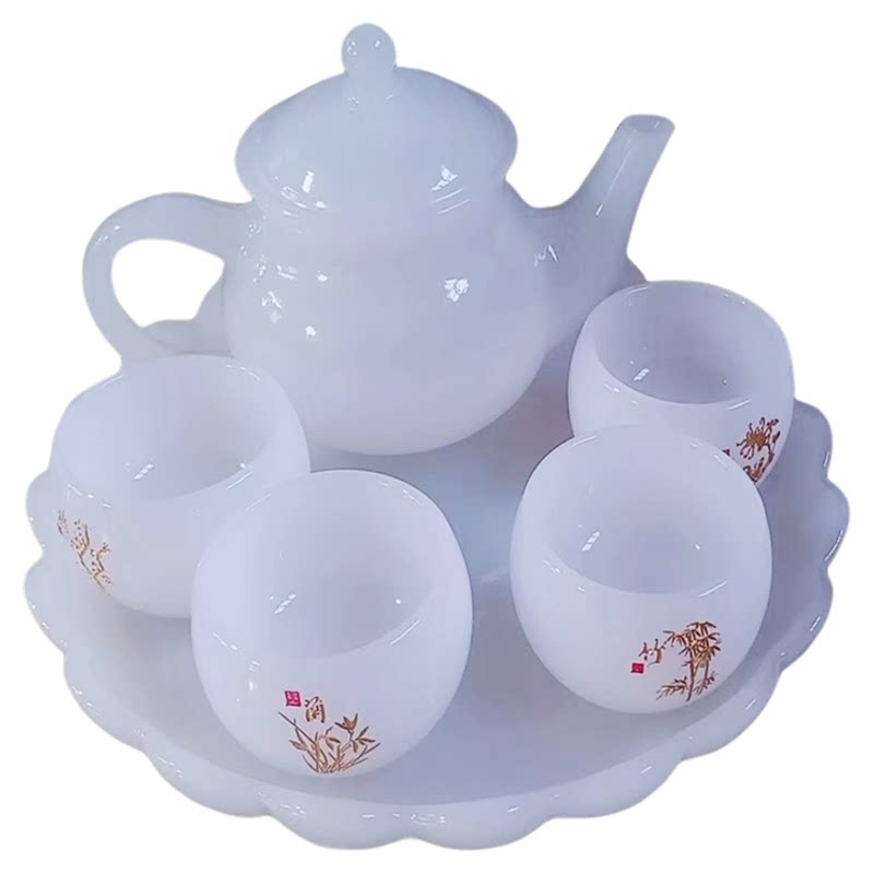 汉白玉琉璃瓷功夫茶具梅花壶羊脂