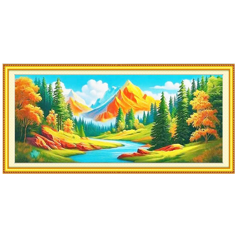 2026新款日照金山十字绣客厅大副山水刺绣挂画背靠金山银山全满绣