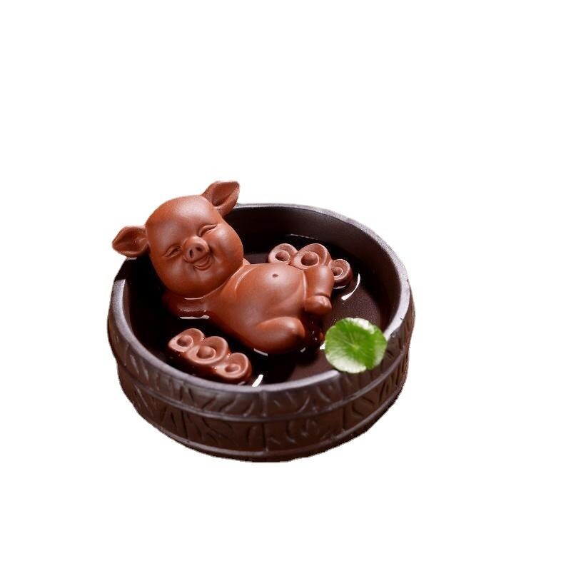 陶瓷小猪茶宠茶道配件招财装饰品