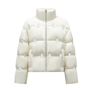 MOISSAC摩萨克冬法式复古贴片印花休闲白鸭绒短款羽绒服女