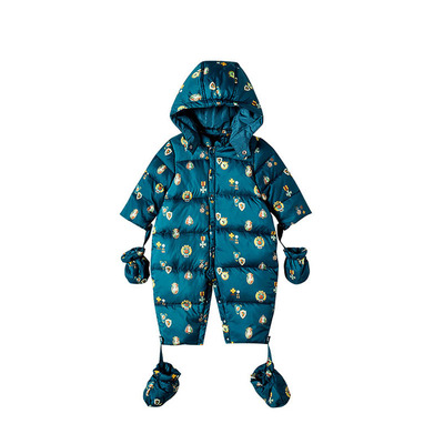 拉比童装专卖冬款宝宝羽绒服婴幼儿宝宝防风保暖白鸭绒带帽连体衣