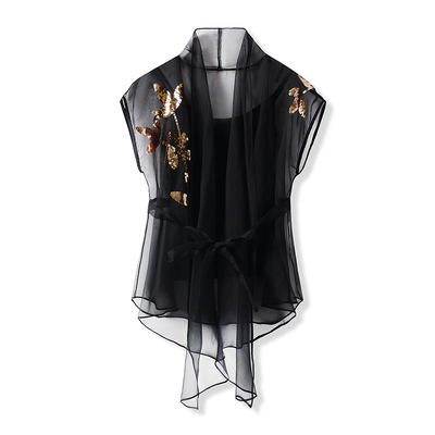 弥蝶新中式气质感桑蚕丝亮片上衣