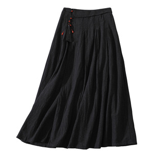 香君 秋冬新款棉麻提花半身裙百搭复古中式茶服A字汉服大摆长裙