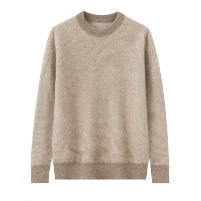 100%纯羊毛衫男圆领加厚拼色毛衣针织衫宽松休闲打底羊绒上衣