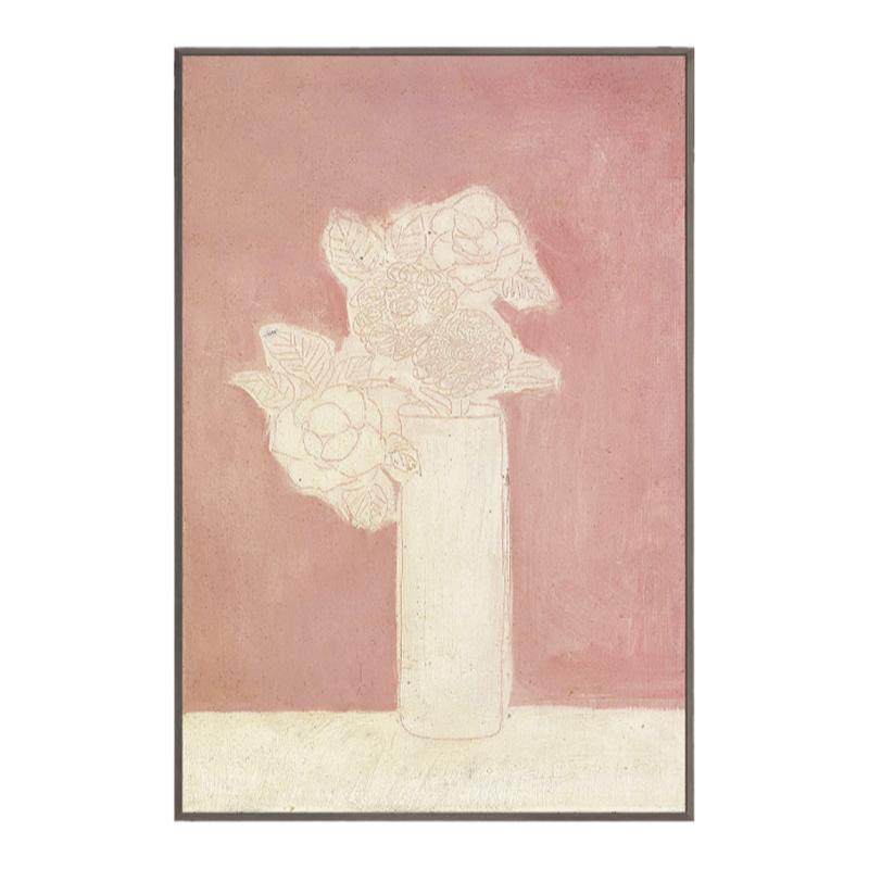 入户诧寂风粉色花卉常玉静物油画
