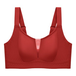 本命年红色超薄内衣女大胸显小兔耳杯收副乳上托防下垂无痕文胸罩