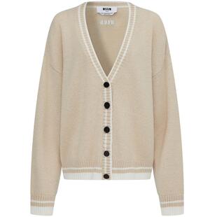 MSGM秋冬女士V领刺绣撞色羊毛绒混纺长袖针织开衫